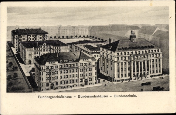 Postcard Leipzig, federal office building, federal residential buildings, federal school