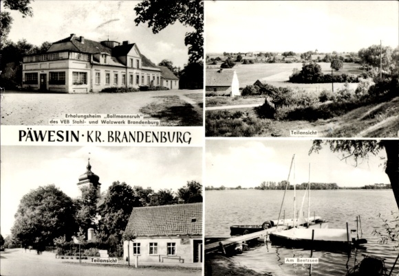 Postcard Päwesin in Havelland, Bollmannsruh recreation home, partial view, Am Beetzsee