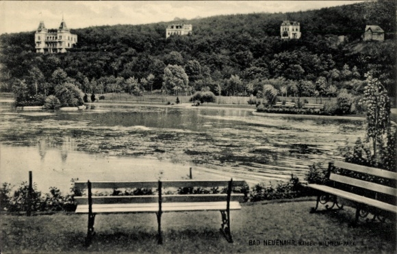 Ak Bad Neuenahr Ahrweiler Rheinland Pfalz, Parklandschaft,  Kaiser Wilhelm-Park, Bänke, Teich