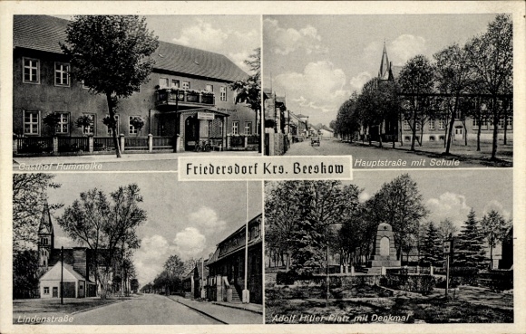 Friedersdorf Heidesee in Brandenburg, Gasthof Hummelke, Adolf Hitler Square, Memorial, Lindenstraße