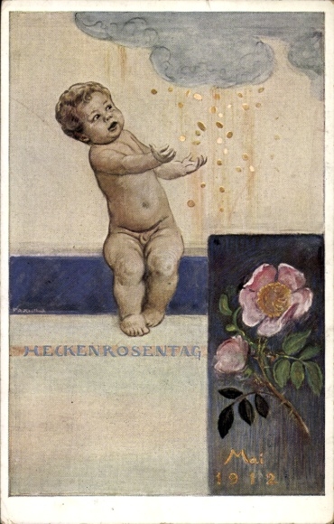 Postal stationery artist Postcard Kaulbach, Friedrich August, Munich, Hedge Rose Day May 1912, toddler