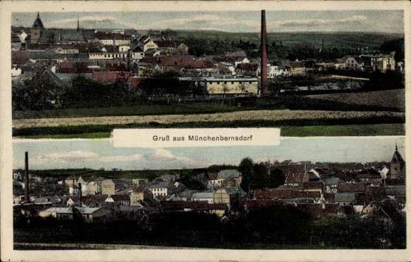 Postcard Münchenbernsdorf in Thuringia, panoramic view, cityscape, building, greetings from Münchenbernsdorf