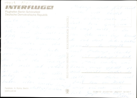 Postcard Passengers disembark from the Interflug plane, Berlin-Schoenefeld Airport