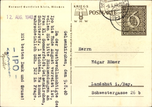 Postal stationery artist Postcard Klein, Gottfried, Danzig is German