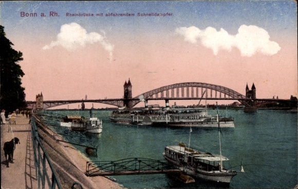 Postcard Bonn am Rhein, Bonn a. Rh., Rhine bridge, ships on the water, sky with clouds