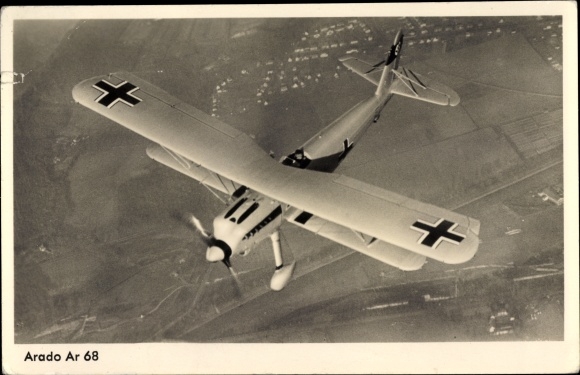 Postcard Deutsche Luftwaffe, Arado Ar 68 F single-seater fighter