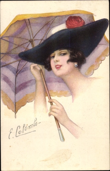 Artist PC Colombo, E., lady with hat, parasol