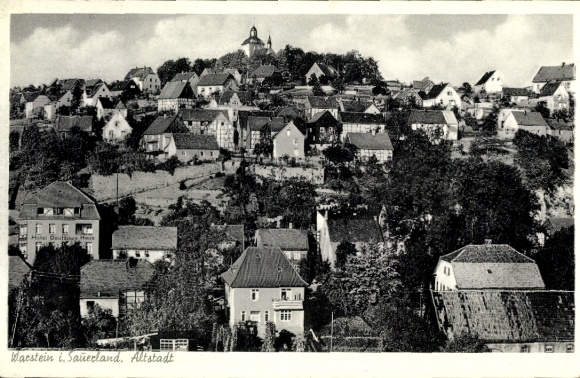 Postcard Warstein in the Sauerland, view of the old town, Hotel Deuff Haus, houses, landscape