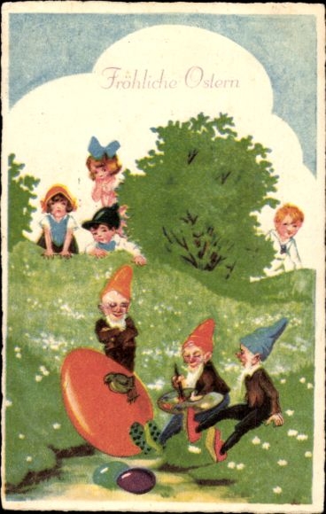 Ak Glückwunsch Ostern, Kinder, Zwerge, Ostereier