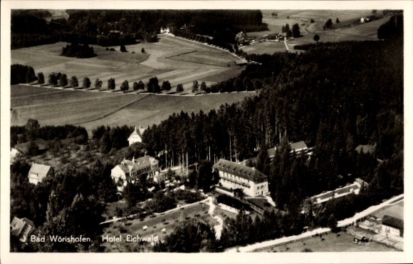 Postcard Bad Wörishofen in Unterallgäu, aerial photograph, Hotel Eichwald, rural surroundings
