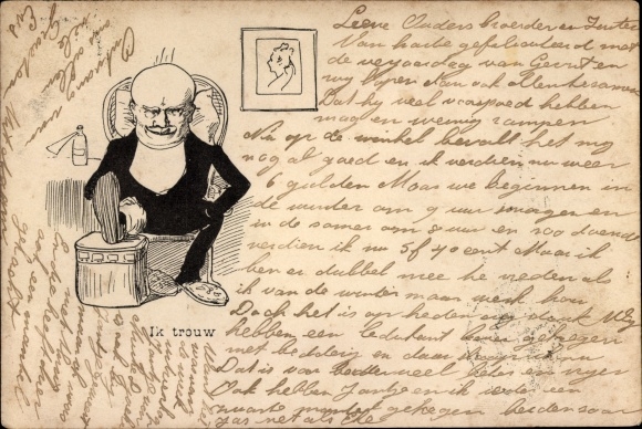 Artist Postcard Ik trouw, Man with slippers