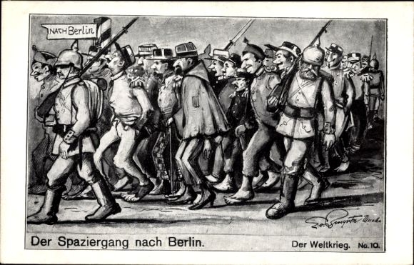Artist Postcard The Walk to Berlin, World War No. 10, Prisoners of War and German Guards