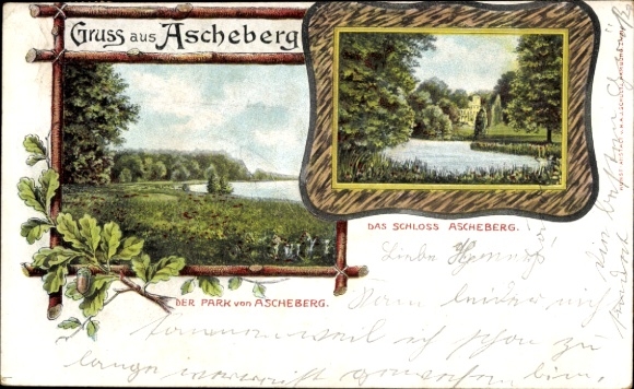 passe-partout litho Ascheberg in Holstein, kasteel, park