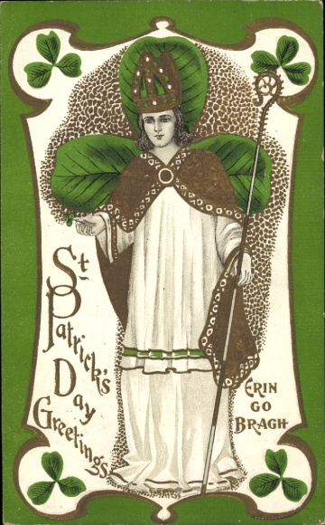 Embossed Passepartout Postcard Ireland, St. Patrick's Day, Erin go bragh, clovers