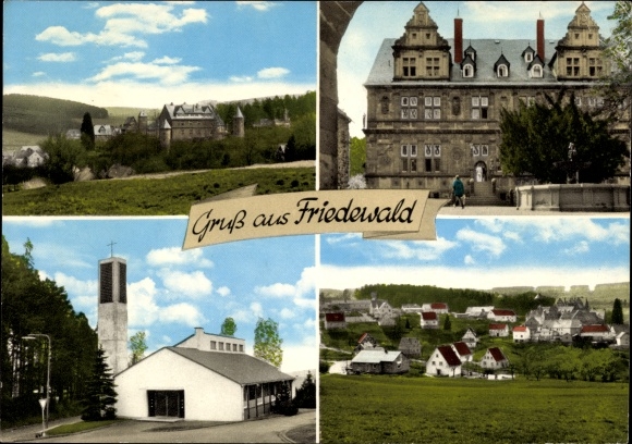 Postcard Friedewald Westerwald, castle, church, town view