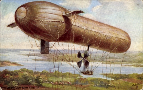 Artist Postcard British Military Airship, Zeppelin