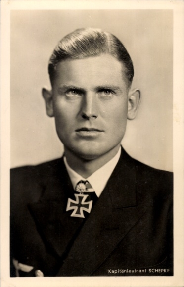Postcard Lieutenant Commander Joachim Schepke, U-boat Commander, Kriegsmarine, Knight's Cross Recipient