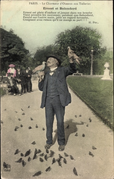 Postcard Paris, The Bird Charmer at the Tuileries, Ernest and Balandard