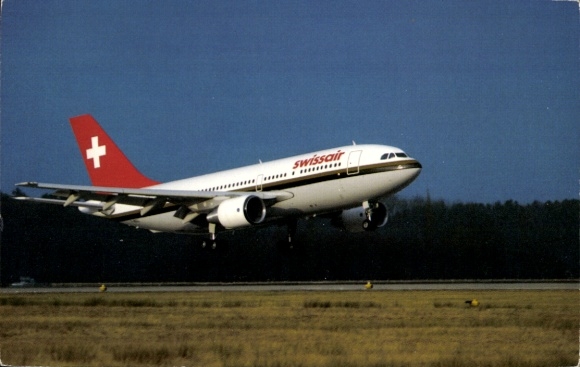 Postcard Swiss passenger aircraft, Swissair, Airbus A310 Europe