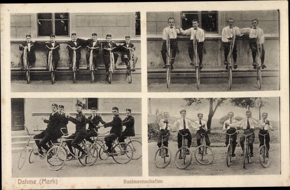 Postcard Dahme in the Mark, hall teams, radar players, bicycles