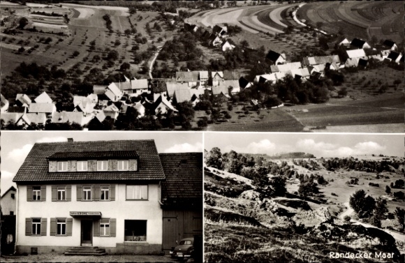 Postcard Ochsenwang Bissingen an der Teck, Randecker Maar, Gasthaus zur Krone, landscape, black and white