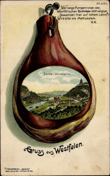 Ham Chromo-Litho Porta Westfalica in North Rhine Westphalia, view of the place, monument