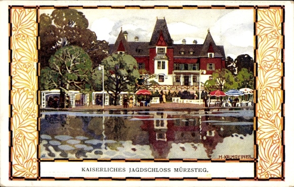 Künstler Ak Mürzsteg Steiermark, Wien, Internationale Jagdausstellung 1910, Schloss Mürzsteg