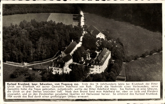 Postcard Krumbach Schwaben, aerial photograph of the spa