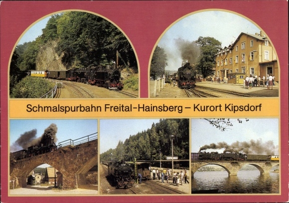 Postcard Schmalspurbahn, passenger train with locomotive, viaduct in Malter, Dippoldiswalde station, Rabenau