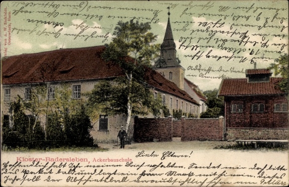 Postcard Badersleben Huy am Harz, farming school, monastery