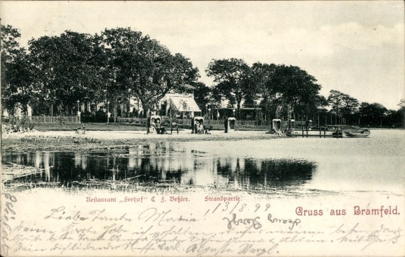 Postcard Hamburg Wandsbek Bramfeld, Strand, Restaurant Seehof