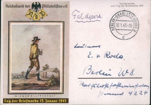 Ak Wiener Klapperpost, Tag der Briefmarke, 12 Januar 1941, KDF