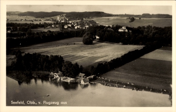 Postcard Seefeld in Upper Bavaria, aerial photograph