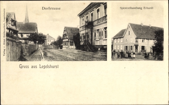 Postcard Legelshurst Willstätt in Baden, Dorfstrasse, Jockers shop, Erhardt spice shop
