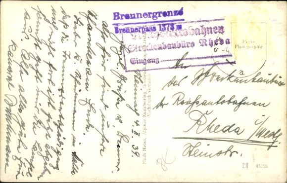 Postcard Gries am Brenner in Tirol, boundary stone, Brenner border