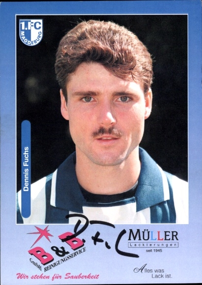 Handtekeningkaart voetballer Dennis Fuchs, 1. FC Magdeburg, handtekening