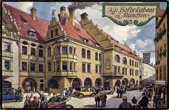 Artist Postcard Quidenus, Munich, Royal Hofbräuhaus, tenant Johann Panzer