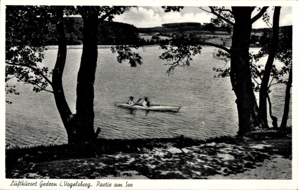 Postcard Gedern in Hessen, party at the lake, rowing boat