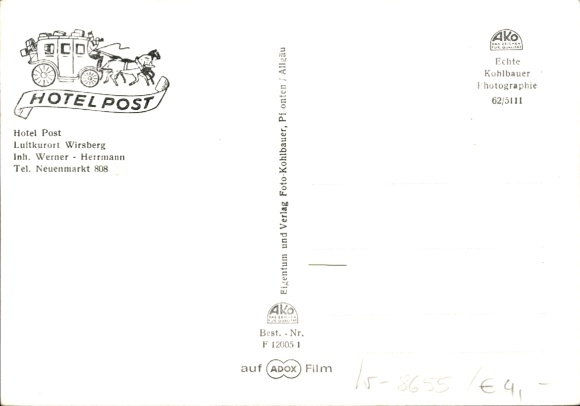 Postcard Wirsberg in the Fichtelgebirge, Hotel Post, dining room