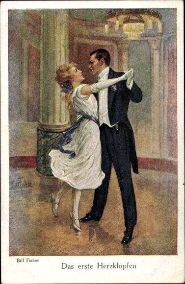 Artist Postcard Fisher, Bill, The first heartbeat, couple dancing, dress, suit