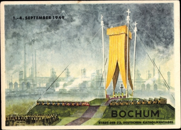 Artist Postcard Vieth, KH, Bochum in the Ruhr area, city of the 73rd German Catholic Day 1949