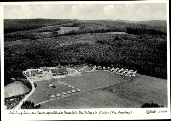 Postcard Hachen Sundern in the Hochsauerlandkreis, convalescent home d. Landsportbund NRW, aerial photo