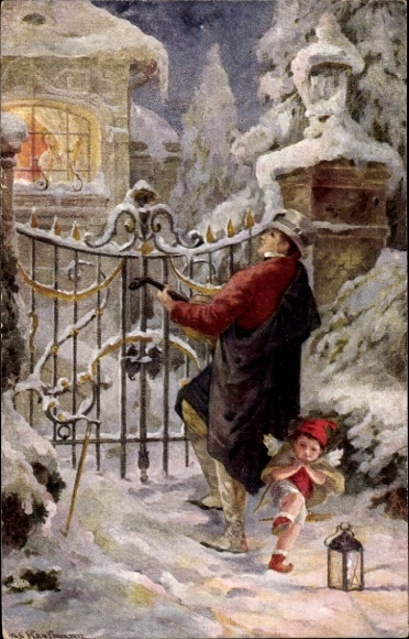 Kunstenaar Ak Kaufmann, H., Singing Man, Cupido