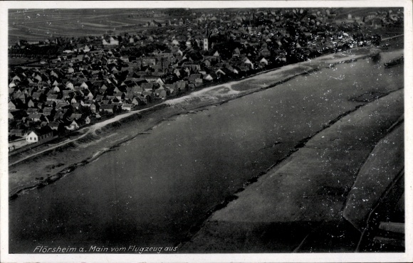 Postcard Flörsheim am Main, aerial photograph