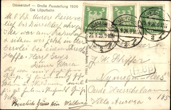 Ansichtkaart Düsseldorf, grote tentoonstelling Gesolei 1926, Liliputbahn