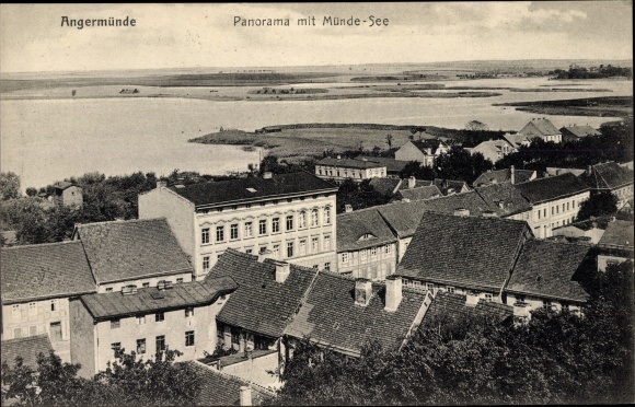 Ak Angermünde in der Uckermark, Panorama mit Mündesee