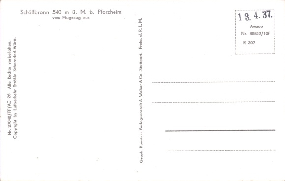 Postcard Schöllbronn Ettlingen in Baden, aerial photograph