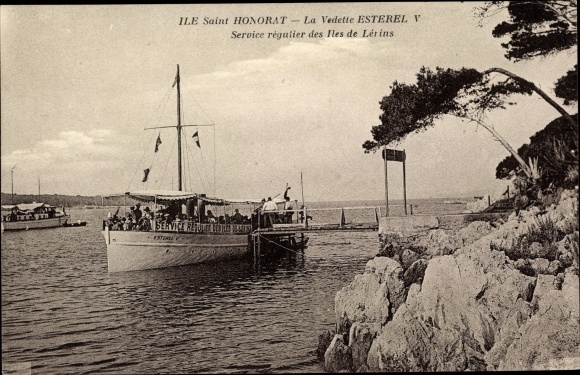 Postcard Ile Saint Honorat Alpes Maritimes, La Vedette Esterel V, regular service to the Lérins Islands