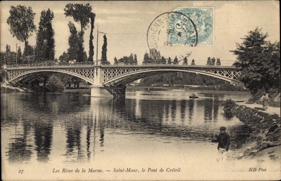 Postcard Saint Maur Val de Marne, On the banks of the Marne, Creteil Bridge