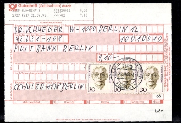 Michel nr 1488 (3) na nocie kredytowej, potwierdzeniu płatności